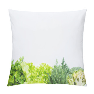Personality  Border Of Fresh Green Parsley, Dill, Broccoli And Lettuce Isolated On White Pillow Covers