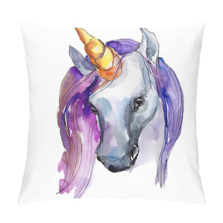 Personality  Cute Purple Unicorn Horse Isolated. White Background Illustration Set. Fairytale Children Sweet Dream. Pillow Covers