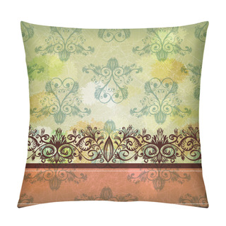 Personality  Grunge Beige Retro Greeting Card With Hand Drawn Floral Baroque Elements Pillow Covers