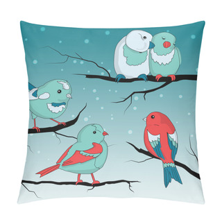 Personality  Cute Little Birds On Wintry Landscape Pillow Covers
