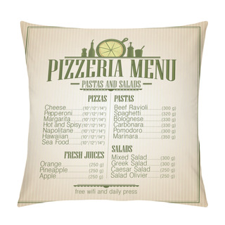 Personality  Pizzeria Menu, Vintage Style. Pillow Covers