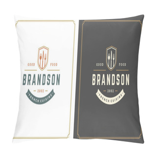 Personality  Restaurant Logo Design Vector Illustration Kitchen Tools Silhouettes Pillow Covers