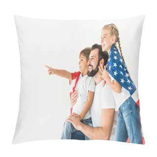 Personality  Father And Kids With American Flag  Pillow Covers