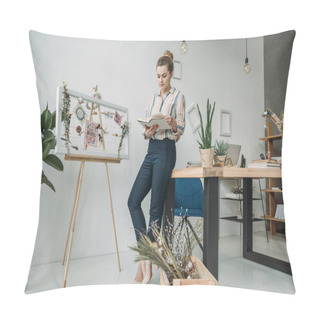 Personality  Businesswoman With Book In Office Pillow Covers