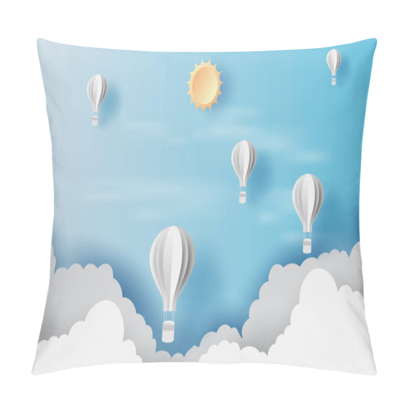Personality  3D Illustration Of Cloudscape View Scenery With Hot Air White Balloons Pillow Covers