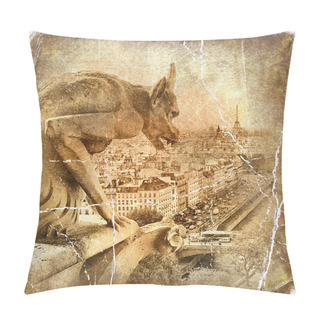 Personality  View Of Paris From Notre Dame - Artwork In Retro Style Pillow Covers