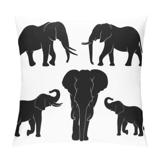 Personality  Elephant Family. Set Of Silhouettes Of Elephants. Vector Illustration On White Background Pillow Covers