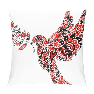 Personality  Folk Art Illustration Dove Of Peace Sign In Red And Black Colors And Ethnical Pattern Pillow Covers