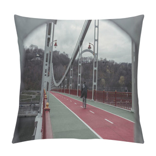 Personality  Stylish Man Riding Bicycle On Pedestrian Bridge Pillow Covers