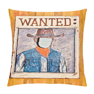 Personality  Wanted Poster With Blank Face Mask On Wood Wall Pillow Covers