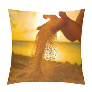 Personality  CLOSE UP: Young Woman On Summer Holiday Letting Coarse Sand Slip Through Her Fingers. Unrecognizable Girl Lifts Up A Handful Of White Sand Over The Sunset Shining On The Exotic Beach In Cook Islands. Pillow Covers
