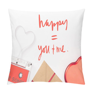 Personality  Top View Of Audio Cassette With 'love Songs' Lettering And Heart Symbol Isolated On White, St Valentines Day Concept With Love Lettering Pillow Covers
