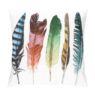 Personality  Colorful Hand Drawn Feathers On White Background Pillow Covers