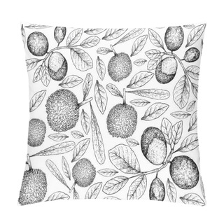 Personality  Berry Fruit, Illustration Wallpaper Of Hand Drawn Sketch Of Fresh Bayberry Or Myrica Rubra And Cocoplum, Paradise Plum, Abajeru Or Chrysobalanus Icaco Fruits Isolated On White Background.  Pillow Covers