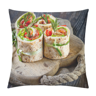 Personality  Salmon Lavash Rolls With Fresh Salad Leafs Pillow Covers