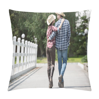 Personality  Cowboy With Girlfriend Walking On Pathway In Park Pillow Covers