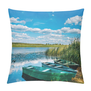 Personality  River Bank Where Boats Are Pillow Covers
