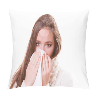 Personality  Woman  With Fever Sneezing In Tissue Pillow Covers