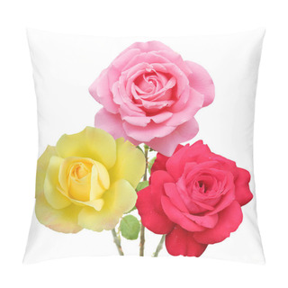 Personality  Pink And, Yellow Red Rose Bunch Isolated On White Background Pillow Covers