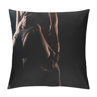 Personality  Cropped View Of Shirtless Man Touching Seductive Woman On Black  Pillow Covers