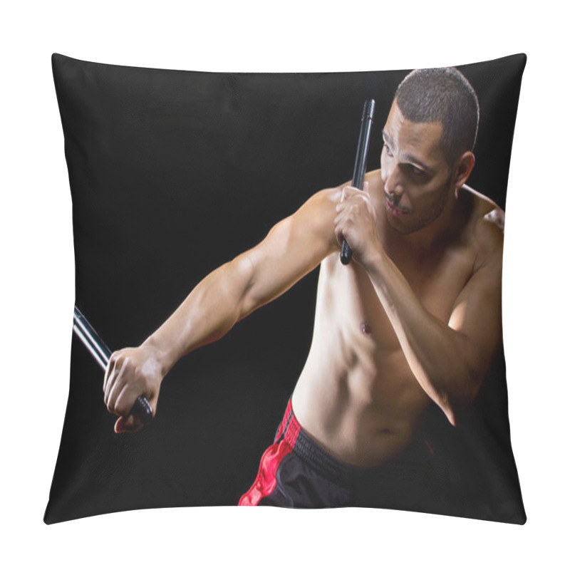 Personality  Man Demonstrating Stick Fighting Pillow Covers