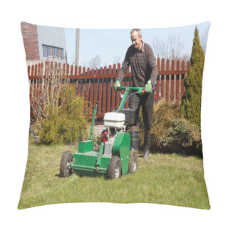 Personality  Man Working With Lawn Aerator Pillow Covers