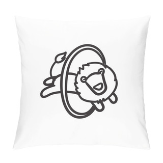 Personality  Lion Jumping Through Ring Sketch Icon. Pillow Covers