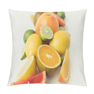 Personality  Heap Of Citrus Fruits Isolated On White Background Pillow Covers
