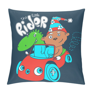 Personality  Little Teddy Bear Racer With A Dragon. Vector Illustration Pillow Covers