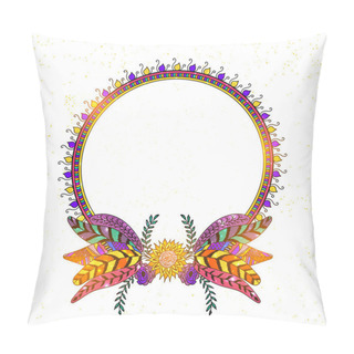 Personality  Boho Style Frames With Ethnic Hand Drawn Elements Like Feathers, Pillow Covers