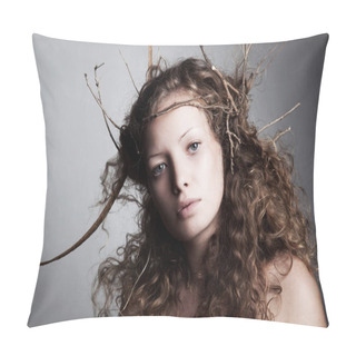 Personality  Portrait Of Woman With Branches In Hair Pillow Covers