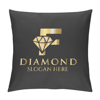 Personality  Letter F Diamond Logo Design. Jewelry Logo With Diamond Icon Vector Template Pillow Covers