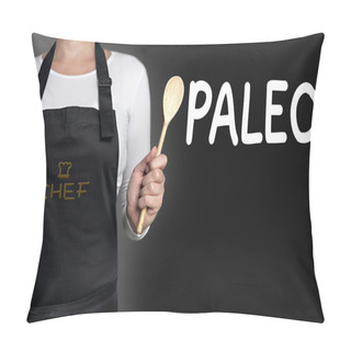 Personality  Paleo Cook Holding Wooden Spoon Background Concept Pillow Covers