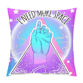 Personality  Human Hand Pointing On Something Inside Pyramid Symbol. I Need More Space. Trendy Galaxy Vector Art. Hand-drawn Ink Illustration. Tattoo, Sticker, Patch, Poster Design. Pillow Covers