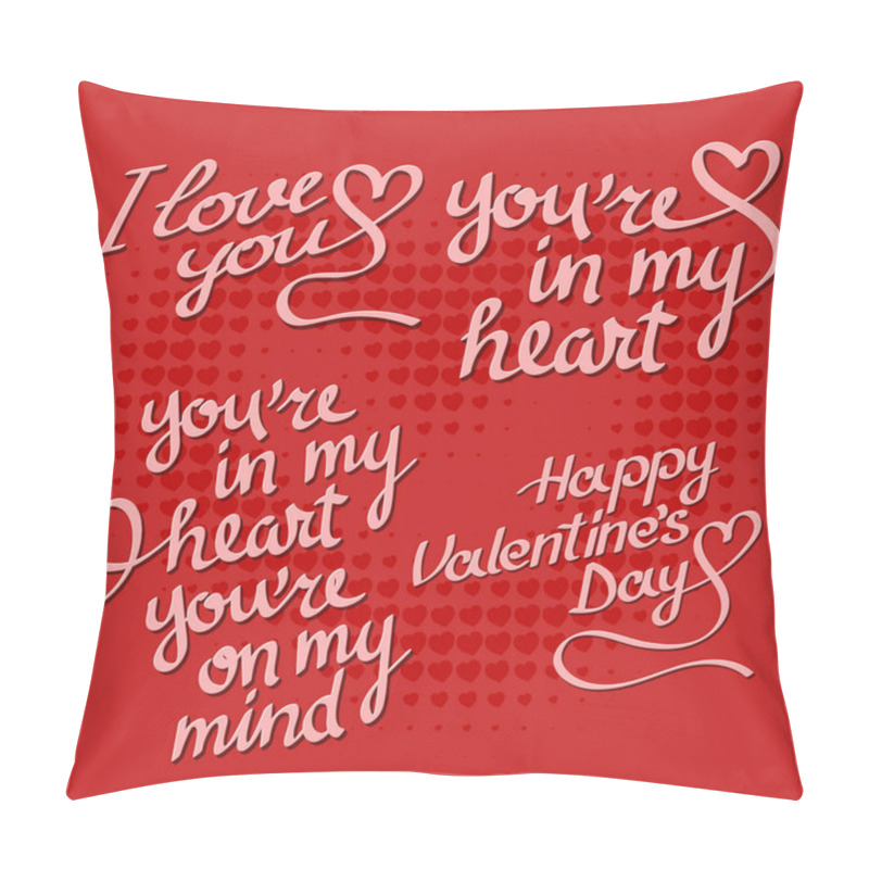 Personality  Set of Valentine's day lettering on red background with hearts. Valentine greeting card typography design elements. pillow covers