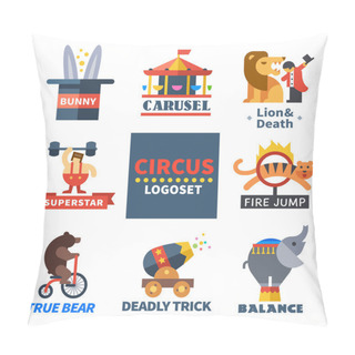 Personality  Circus Emblems. Vector Flat Logos Pillow Covers