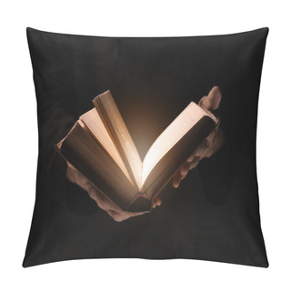 Personality  Priest With Old Bible On Black Background, Closeup Pillow Covers