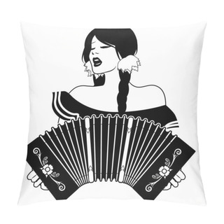 Personality  Beautiful Latin Girl Wearing Braids, Singing And Playing An Accordion Or Bandoneon Pillow Covers