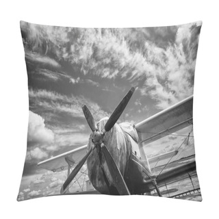 Personality  Old Airplane On Field In Black And White Pillow Covers