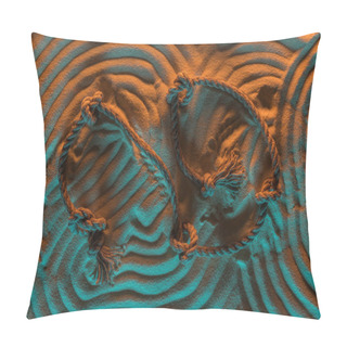 Personality  Top View Of Arc Lines Traces Of Rope And Ropes With Knots On Sand With Orange And Blue Lights Pillow Covers
