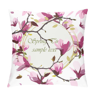 Personality  Vintage Spring Watercolor Wreath With Blooming Magnolias Flowers Pillow Covers