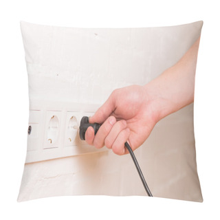 Personality  Pull The Plug Concept With Man Pulling Black Cord And Plug Pillow Covers