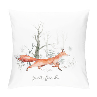 Personality  Woodland Watercolor Cute Animals Baby Fox. Nursery Bunny Scandinavian Forest Nursery Fox Design. Isolated Character. Pillow Covers