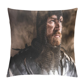 Personality  Handsome Knight In Armor Looking Away On Black Background Pillow Covers