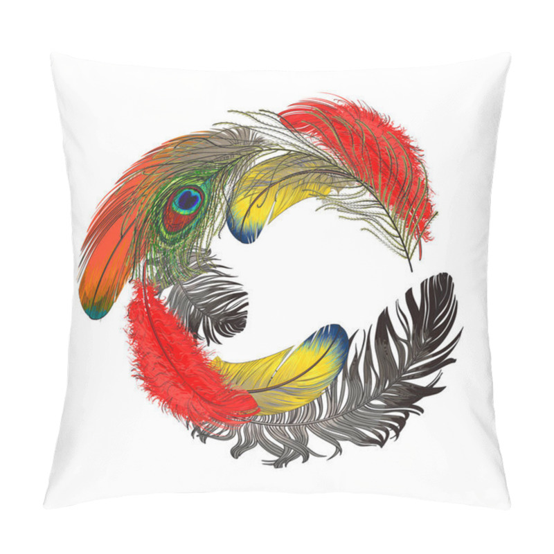 Personality  Round Frame Formed By Bird Feathers With Space For Text Pillow Covers