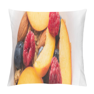 Personality  Closeup Of Delicious Granola With Nuts, Peach, Blueberry And Raspberry, Banner Pillow Covers