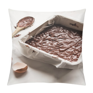 Personality  Overhead Of Uncooked Chocolate Brownie In Baking Tin Pillow Covers