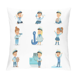 Personality  Small Children In Sailors Costumes Dreaming Of Sailing The Seas, Playing With Toys Adorable Cartoon Characters Pillow Covers