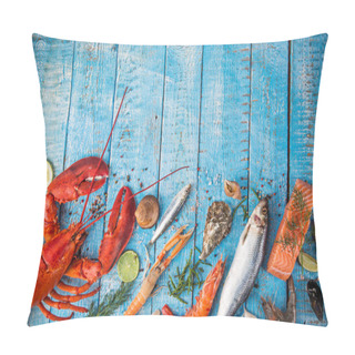 Personality  Fresh Tasty Seafood Served On Old Wooden Table. Pillow Covers