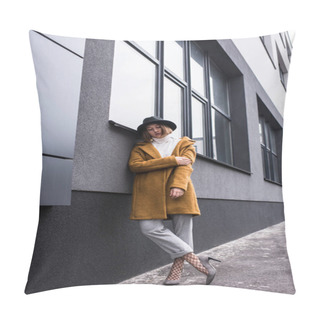 Personality  Stylish Woman In Jacket And Black Hat Pillow Covers